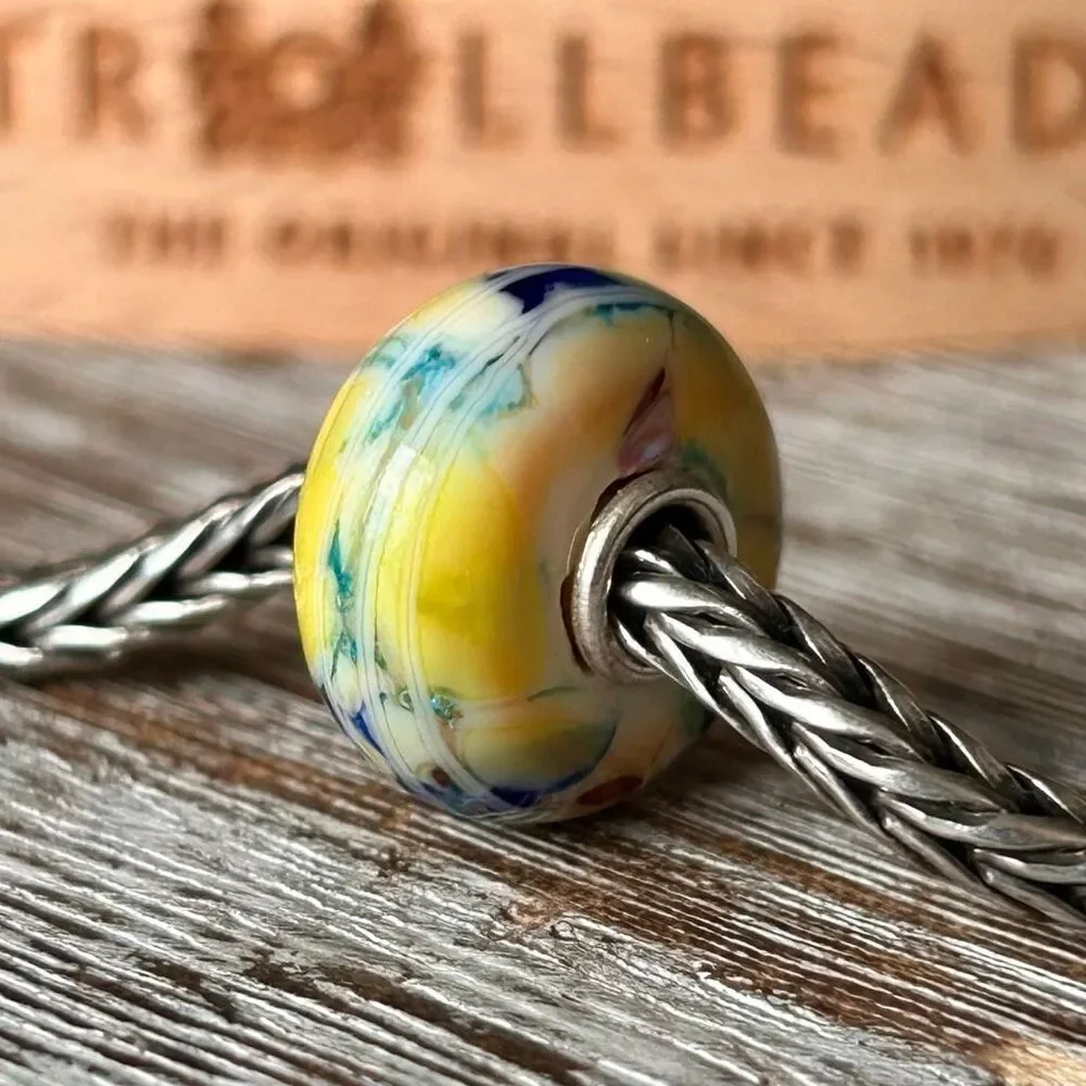 TROLLBEADS TrollStone Striped Cream Yellow Blue Teal Burnt Orange LAA 925S NEW